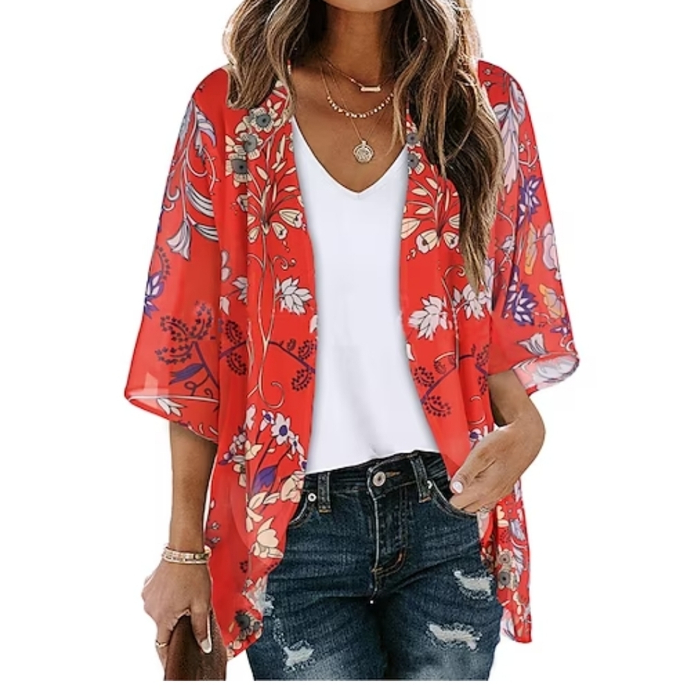 SHEER floral casual cover-up - One size - New no tags - Picture 1 of 1